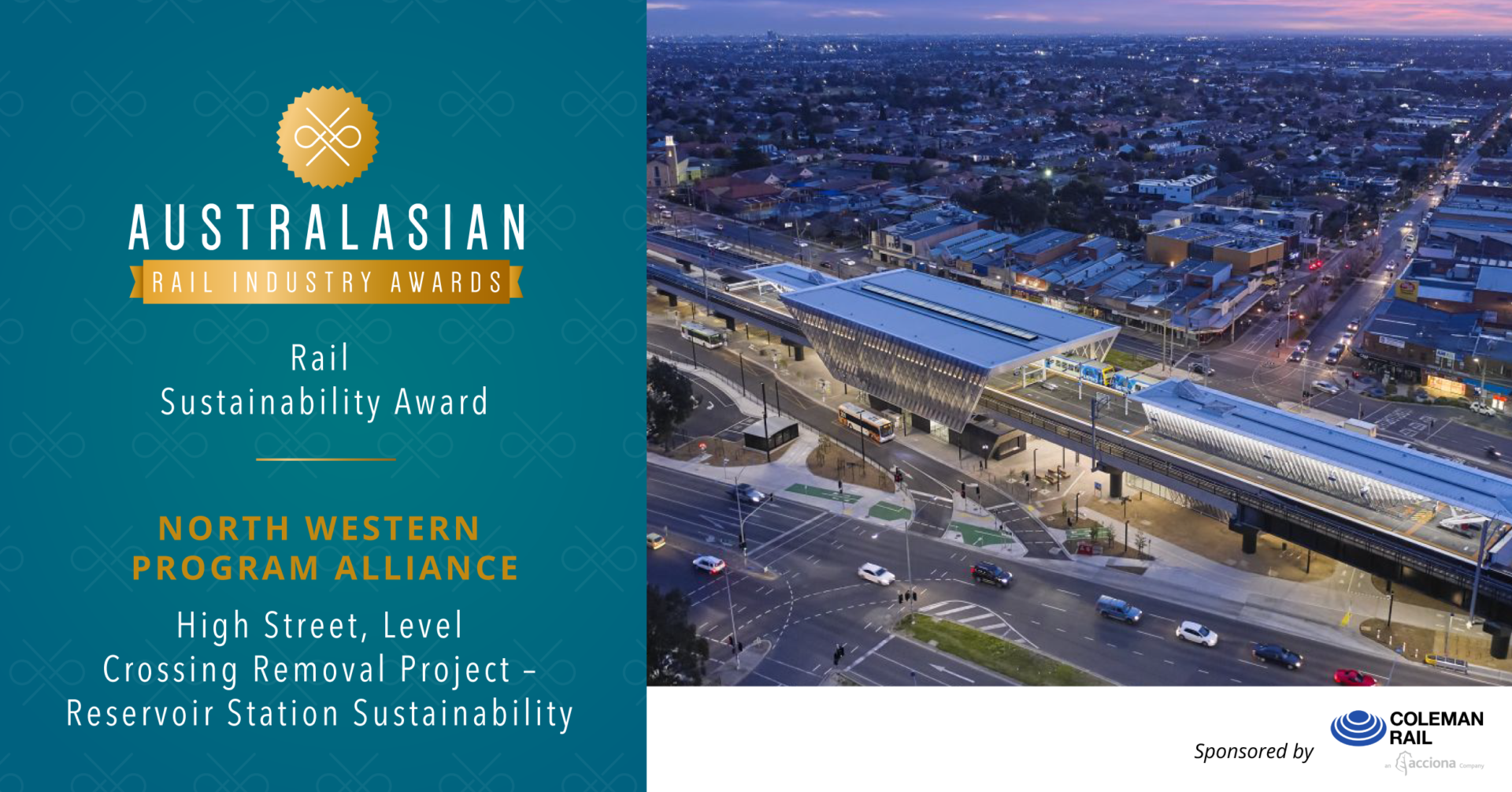 Reservoir station celebrated for sustainability at 2021 Australasian Rail Industry awards
