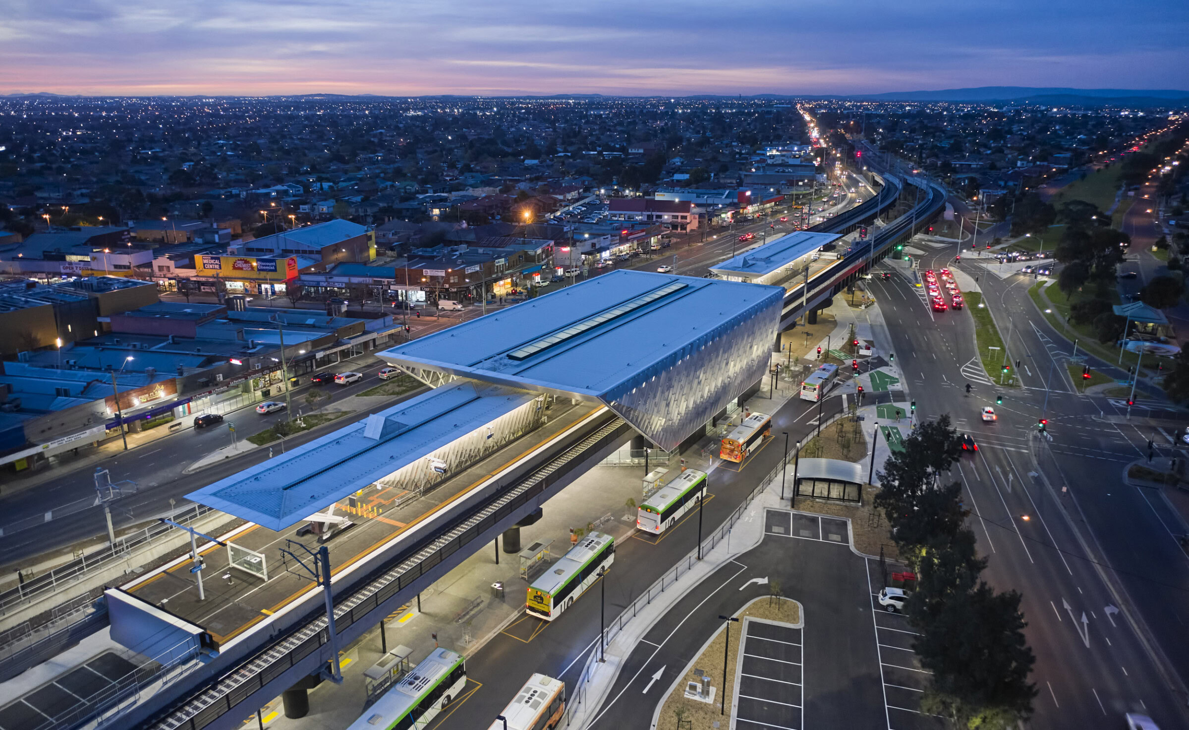 Reservoir Station by Genton – elevated multimodal transport hub and angular canopy by one of the best rail architects in Australia.