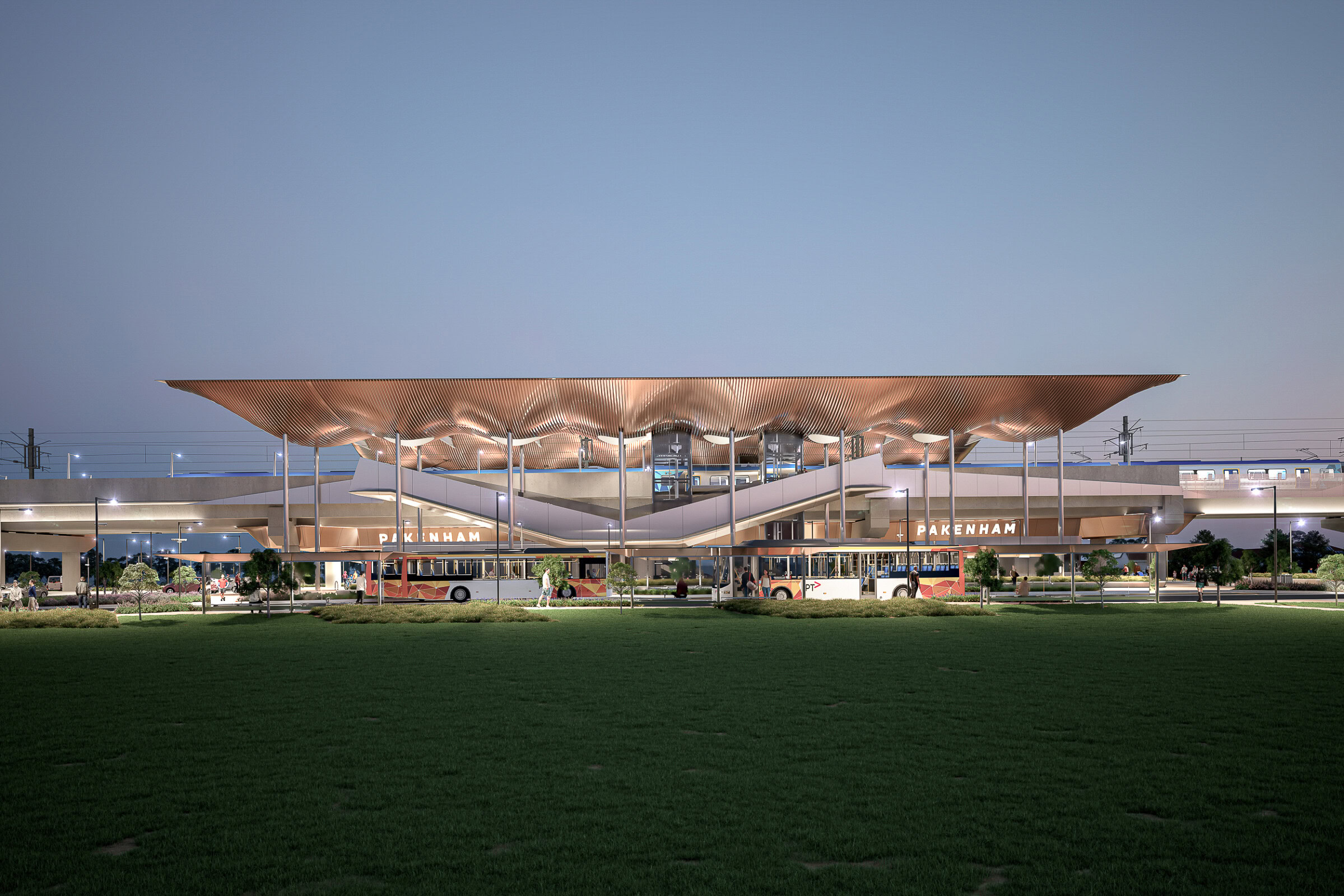 Pakenham Station by Genton – elevated civic landmark with sculptural canopy by one of the best rail architects in Australia.